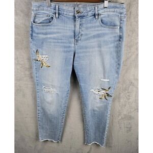 White House Black Market Everyday Soft Girlfriend Floral Embroidered Jeans 14P